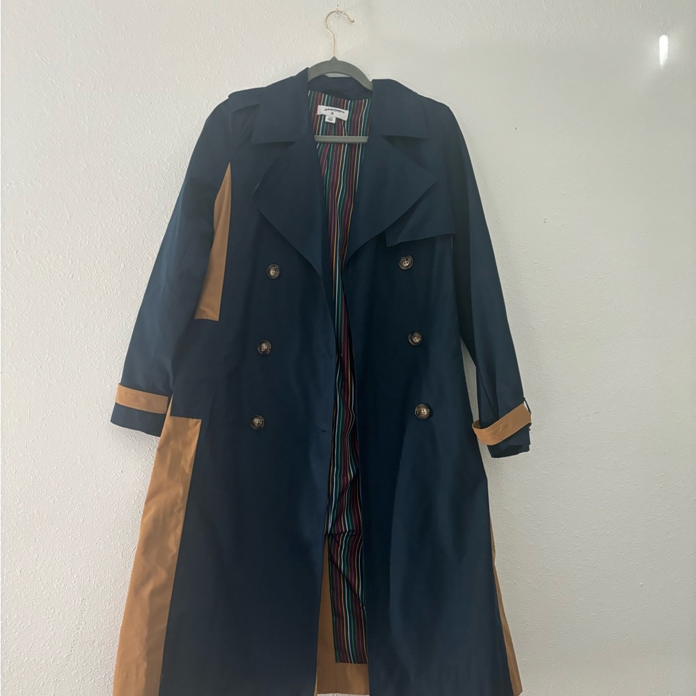 La Ligne Navy Coat with Multicolor Stripes